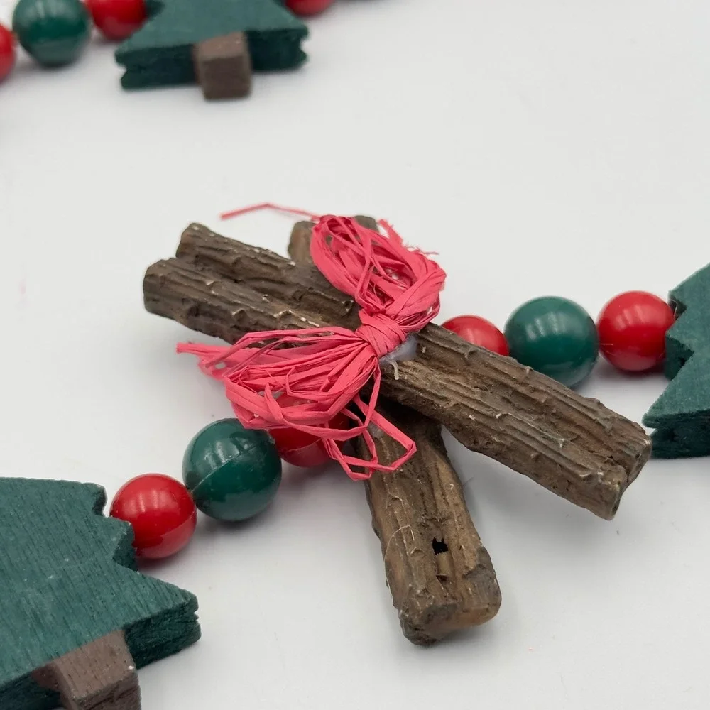 Primitive Christmas Gingerbread Man Wood‎ Tree Plaid Heart Garland 75
